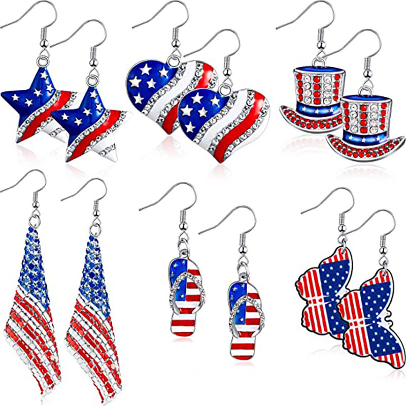 Women Accessories Usa - American Flag Earrings USA Drop Earrings