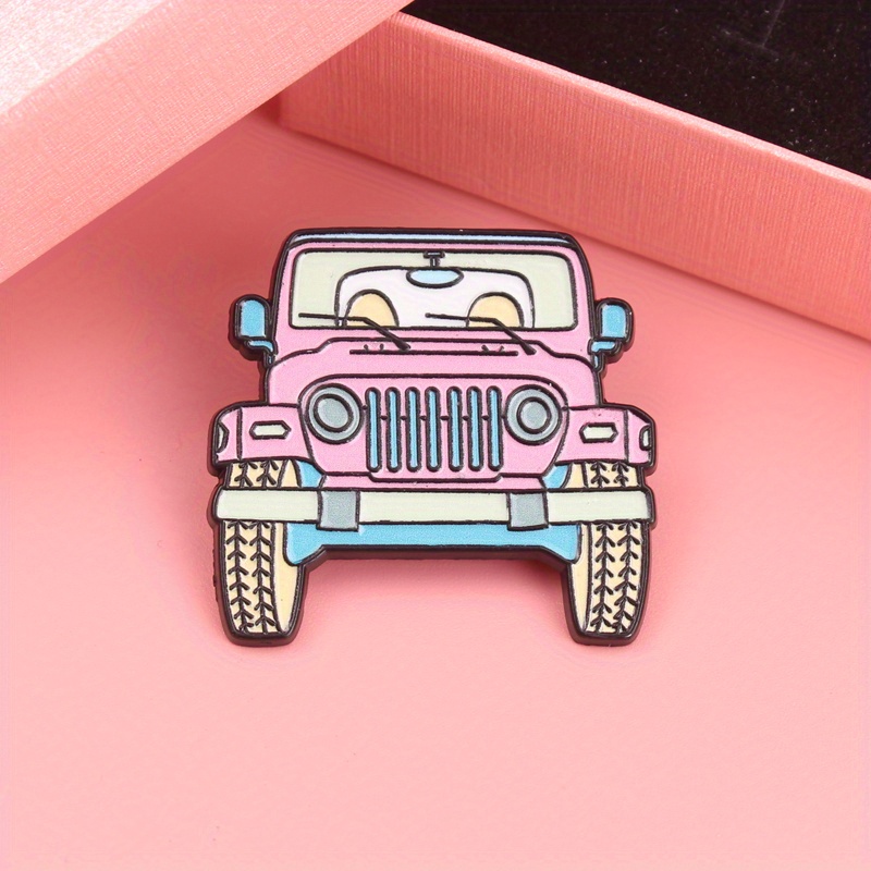 Women'S Jeep Accessories - Adorable Pink Jeep Cartoon Enamel Pin